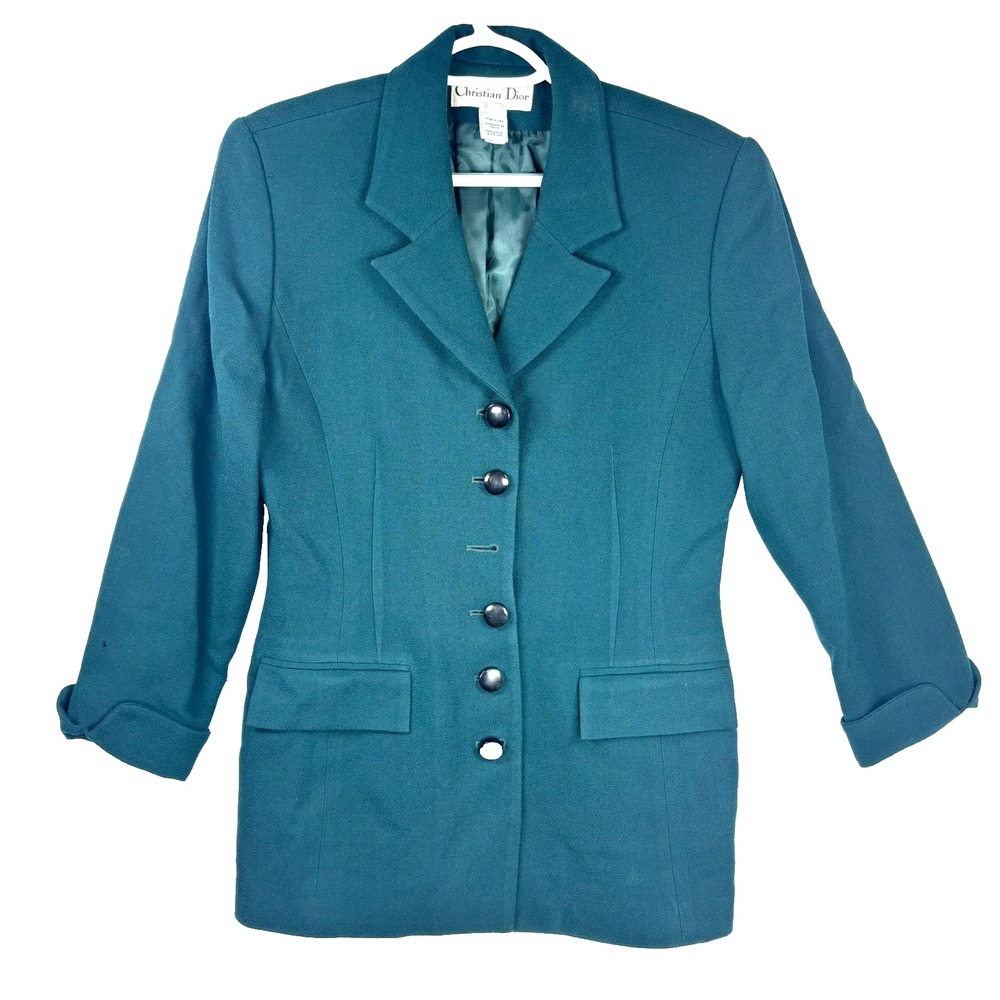 VTG Christian Dior 100% Wool Blazer Women Size‎ 6 Emerald Green Made in USA
